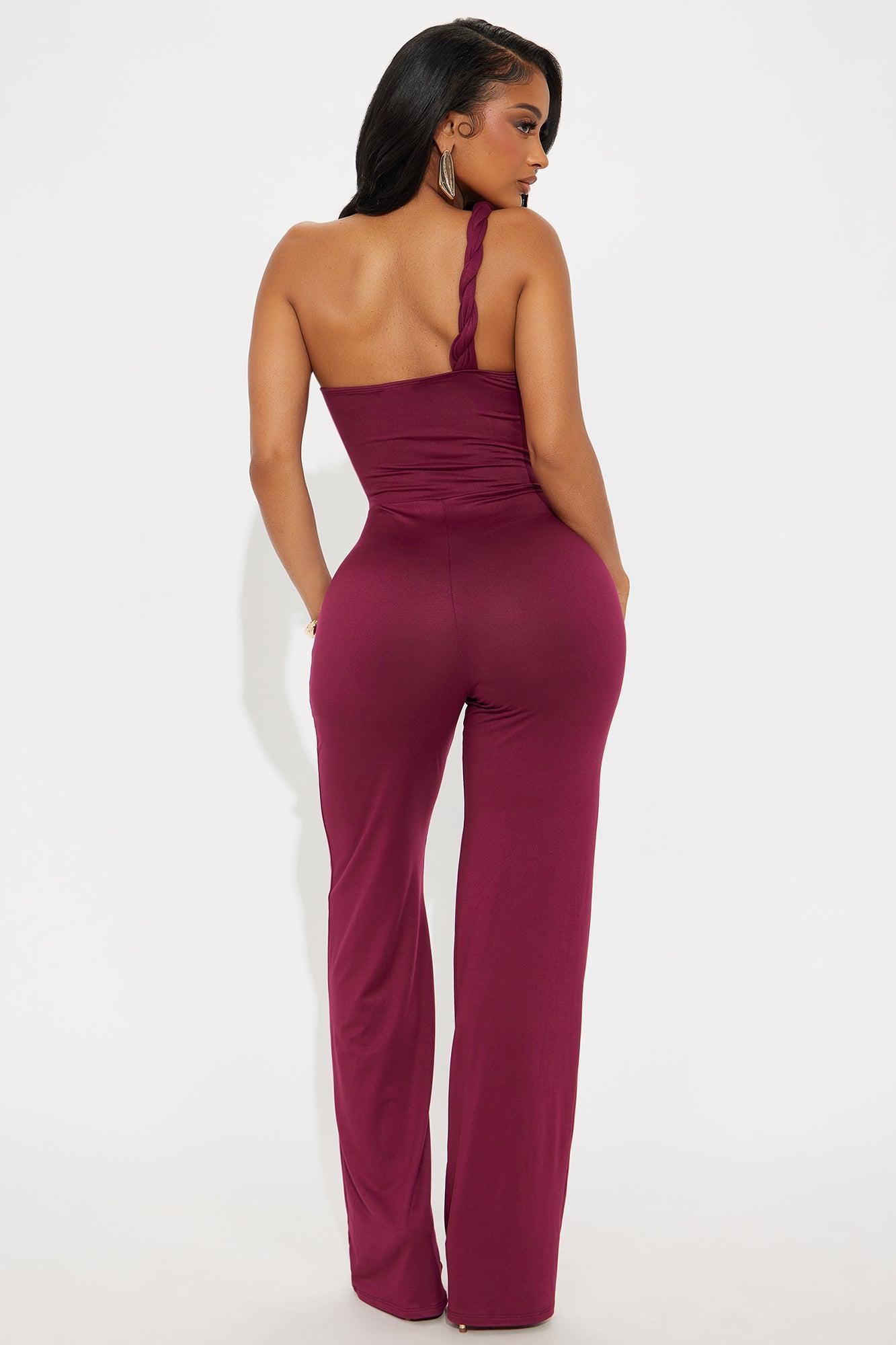 Brezzy Braided Cut Out Jumpsuit - Wine Product Image