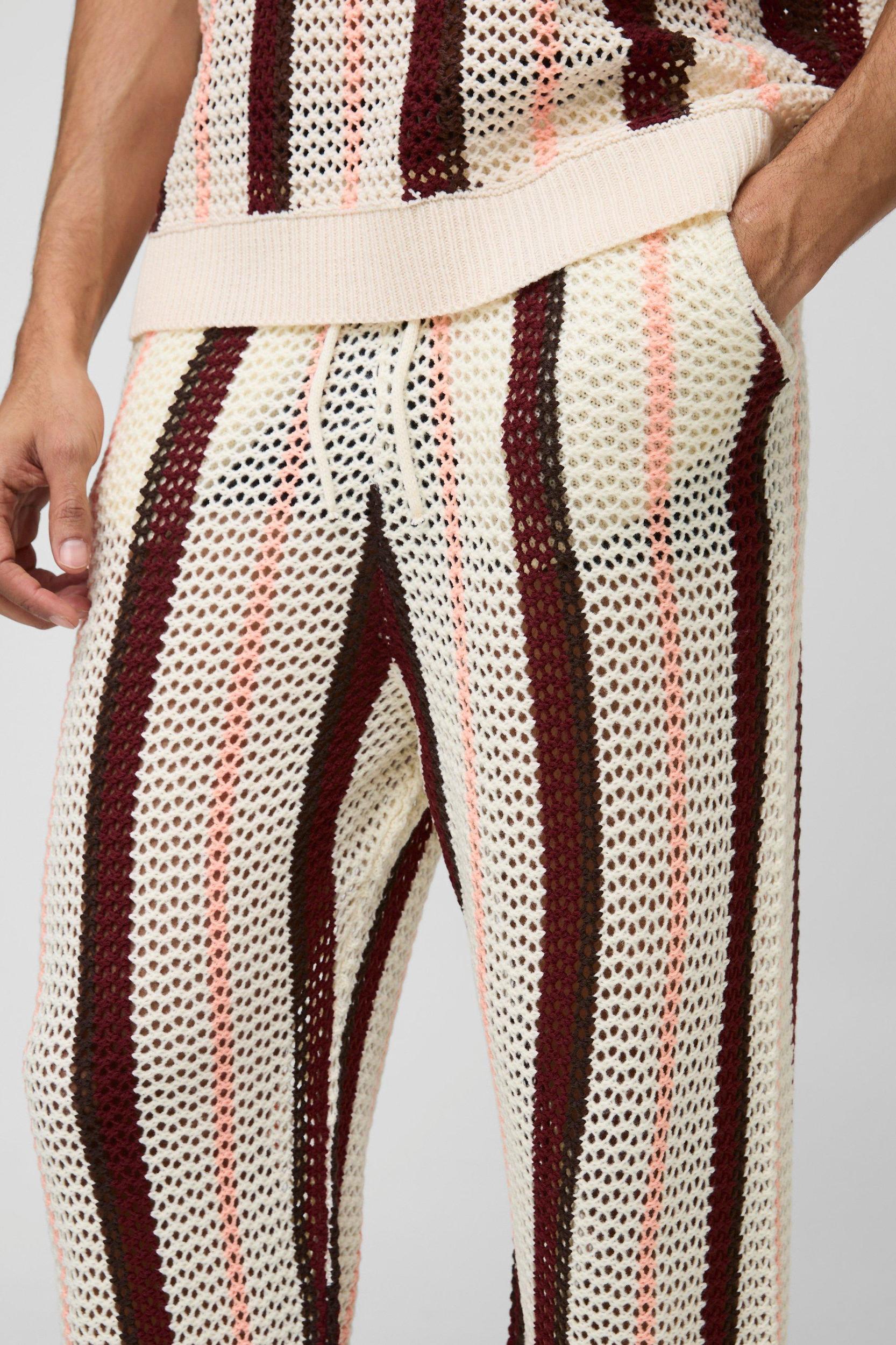 Relaxed Fit Open Stitch Stripe Knitted Pants | boohooMAN USA Product Image