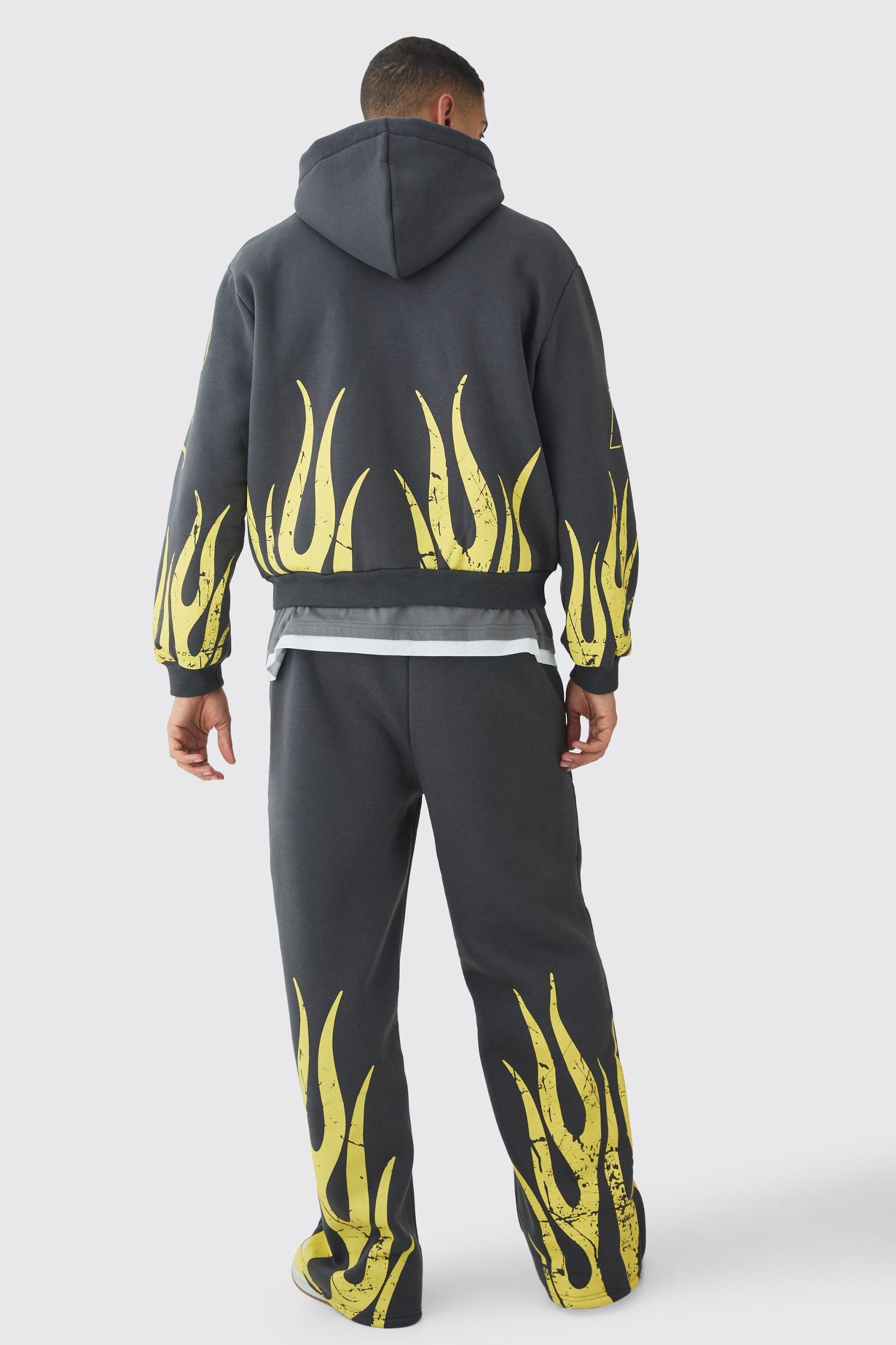 Oversized Boxy Moto Racing Flame Zip Through Hoodie | boohooMAN USA Product Image