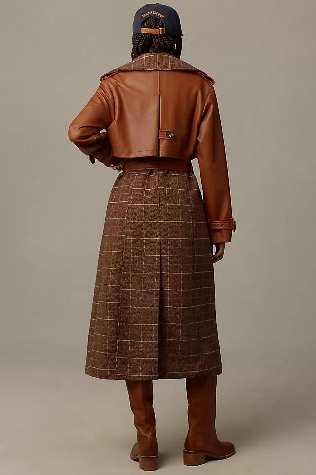 Avec Les Filles Plaid Faux-Leather Belted Trench Coat Product Image