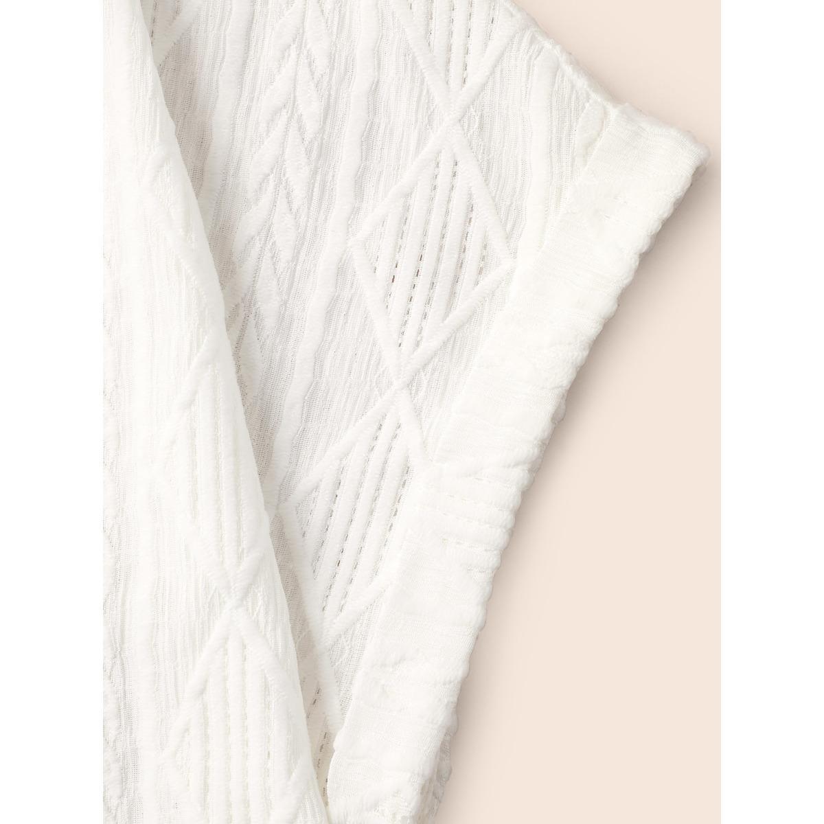 Plus Size Plain Jacquard Notched Dolman Sleeve T-shirt Ivory Women Elegant Texture Flat collar with V-notch Everyday T-shirts BloomChic 26/4X Product Image