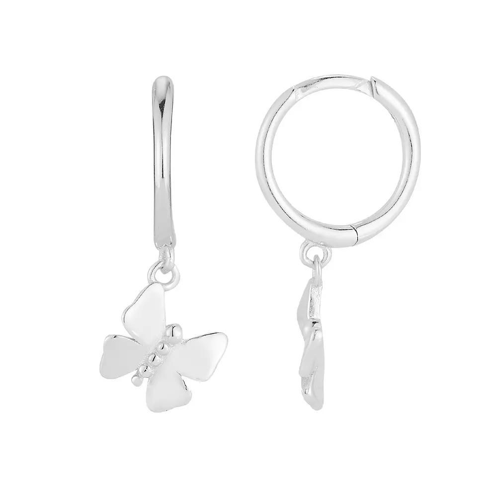 Sunkissed Sterling Butterfly Hoop Drop Earrings, Women's, Silver Tone Product Image