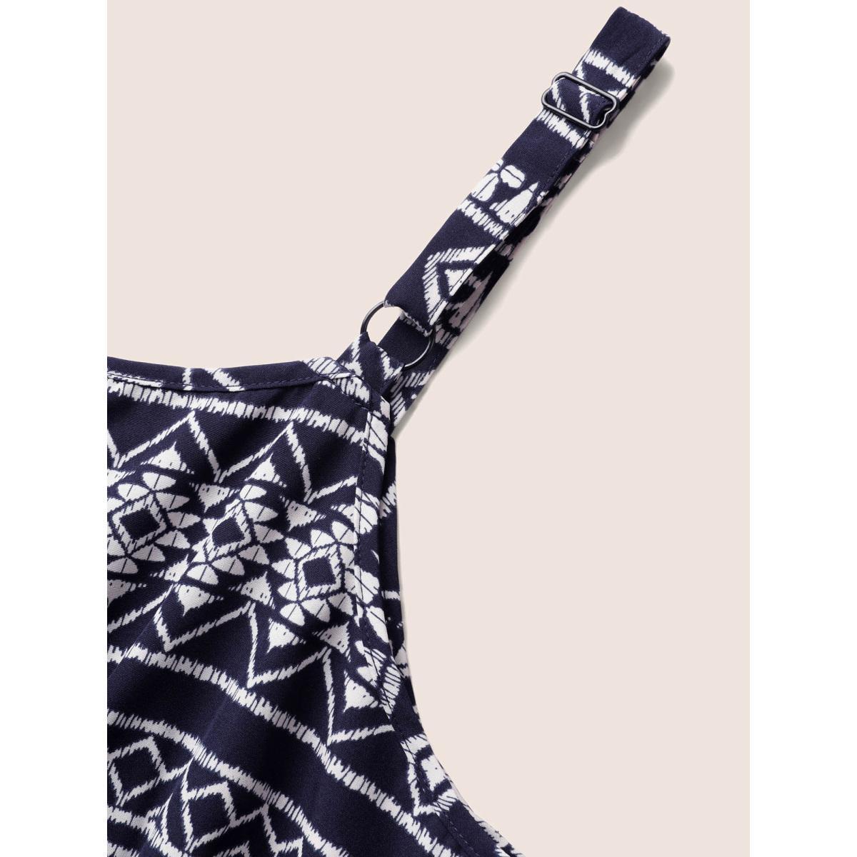 Plus Size Geometric Bandana Print Elastic Waist Midi Dress DarkBlue Women Resort Non Round Neck Sleeveless Curvy BloomChic 22-24/3X Product Image
