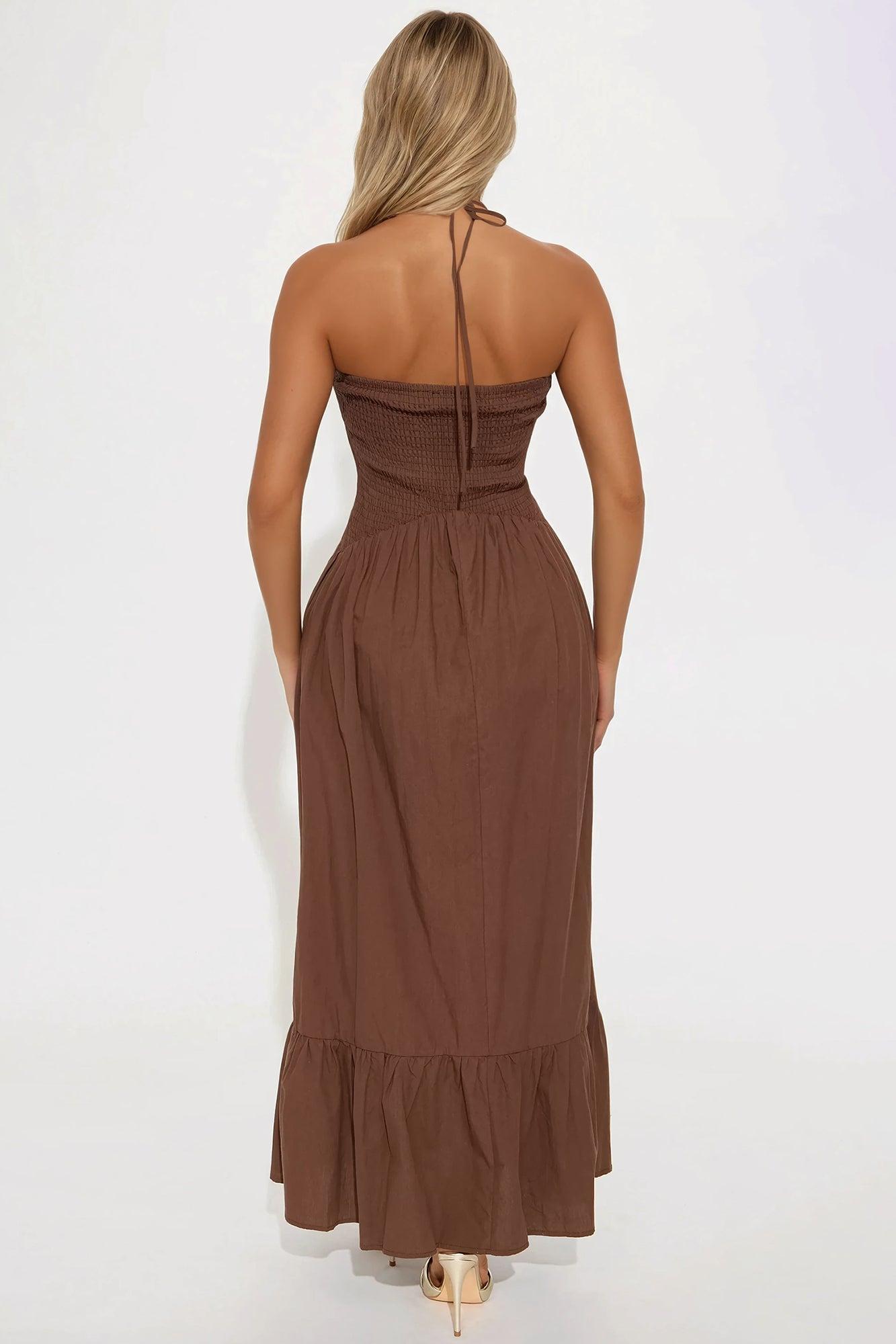 Kylie Halter Maxi Dress - Brown Product Image
