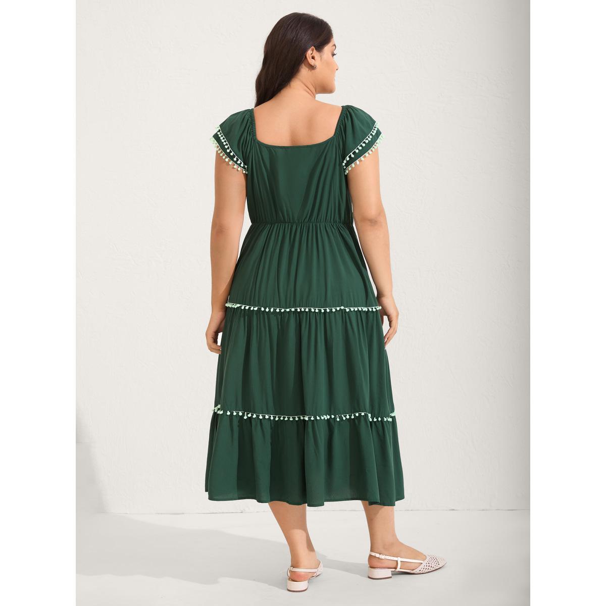 Plus Size Ruffled Sweetheart Neck Tiered Midi Dress DarkGreen Women Heart neckline Sleeveless Curvy BloomChic 28/5X Product Image