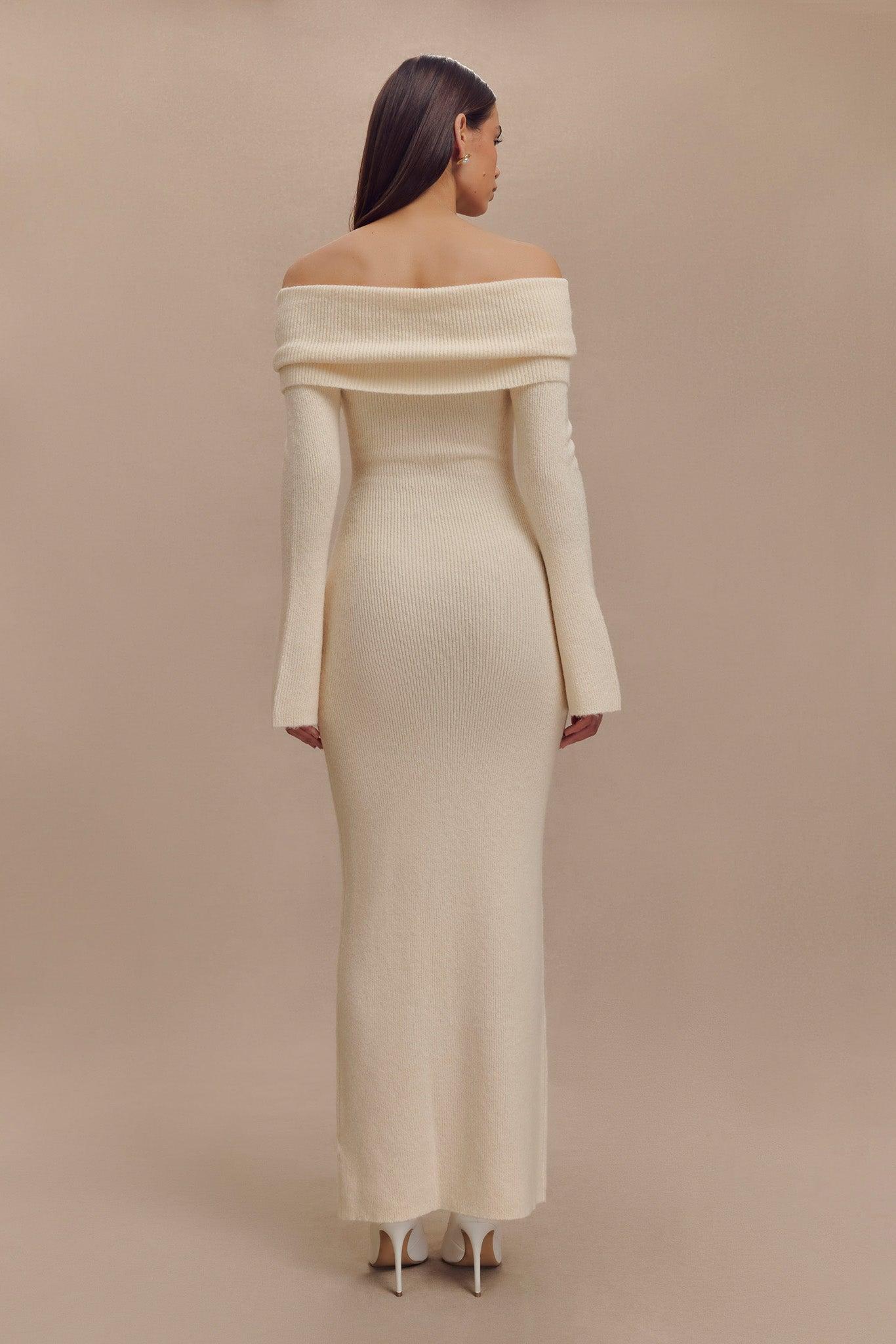 Katherine Off Shoulder Knit Maxi Dress - Ivory Product Image