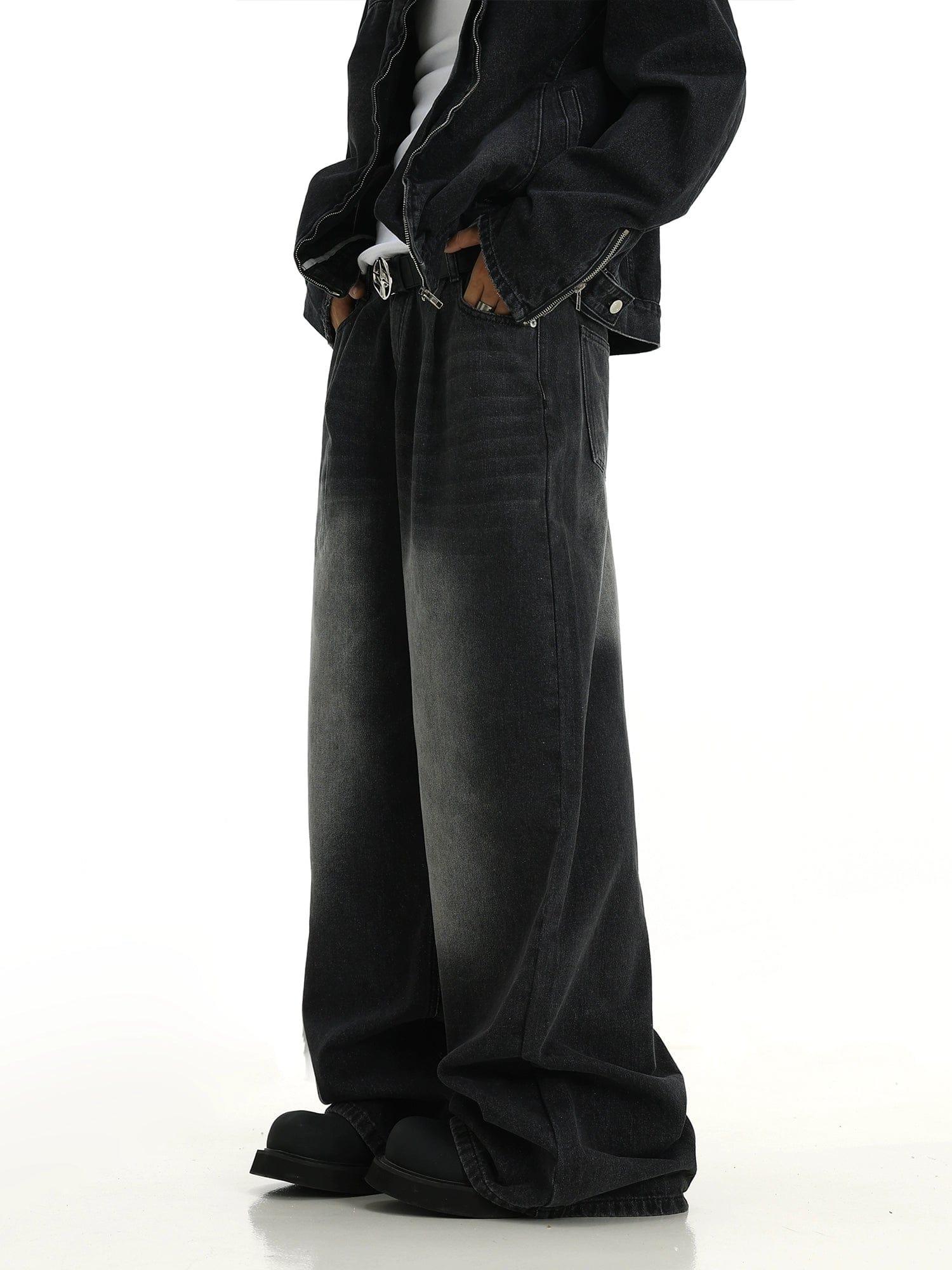 RT No. 10382 DARK GRAY BAGGY STRAIGHT DENIM JEANS Product Image