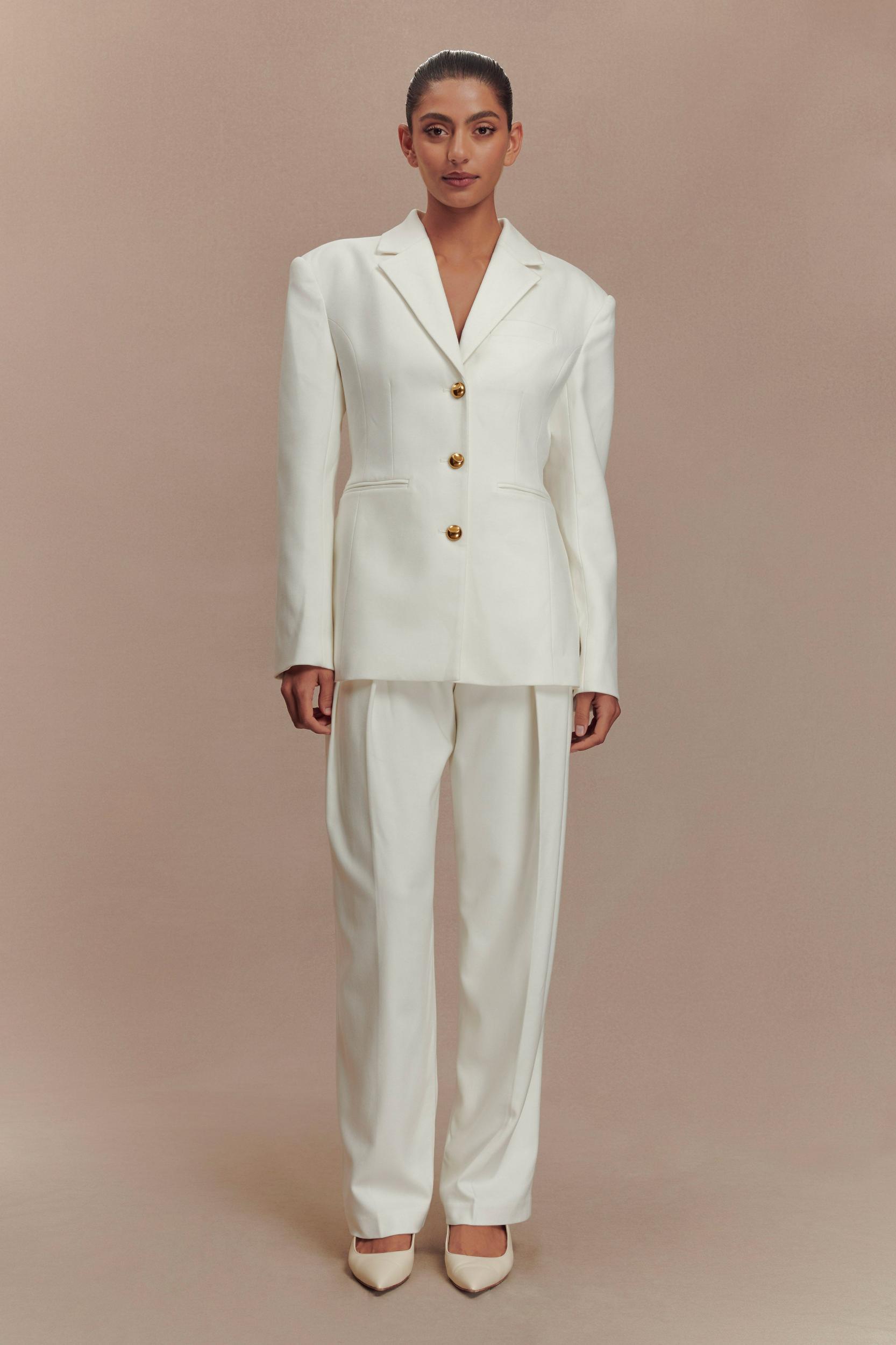 Penelope Pleated High Waisted Pants - Ivory Product Image