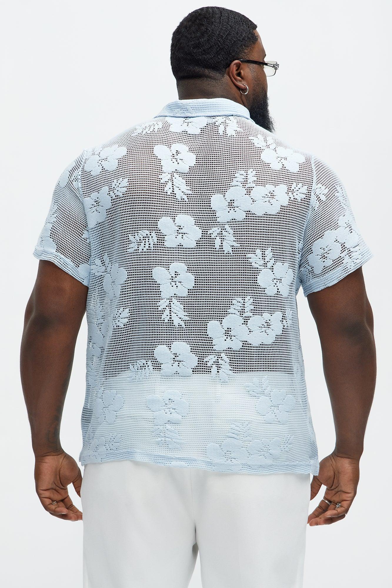 Eastland Crochet Lightweight Johnny Collar Shirt - Light Blue Product Image