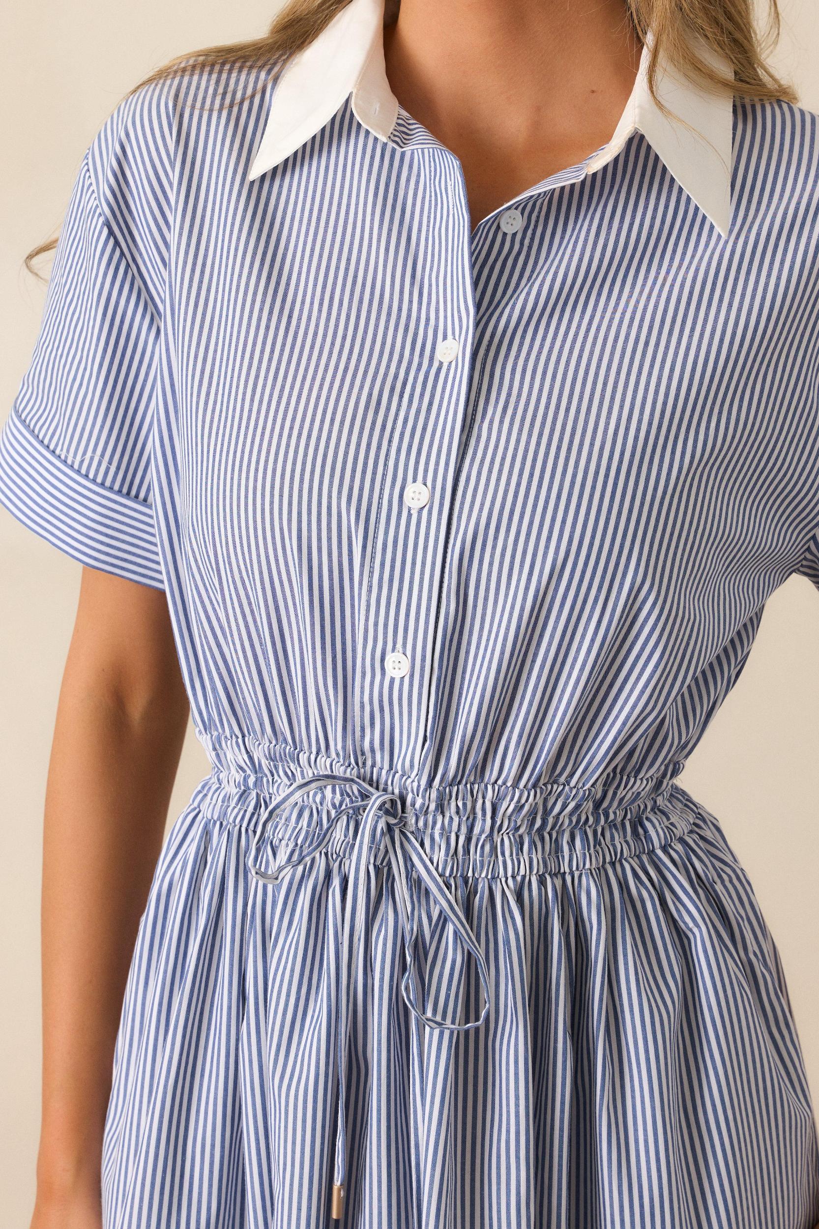 Making My Way Home Cotton Blue Stripe Short Sleeve Maxi Dress Product Image