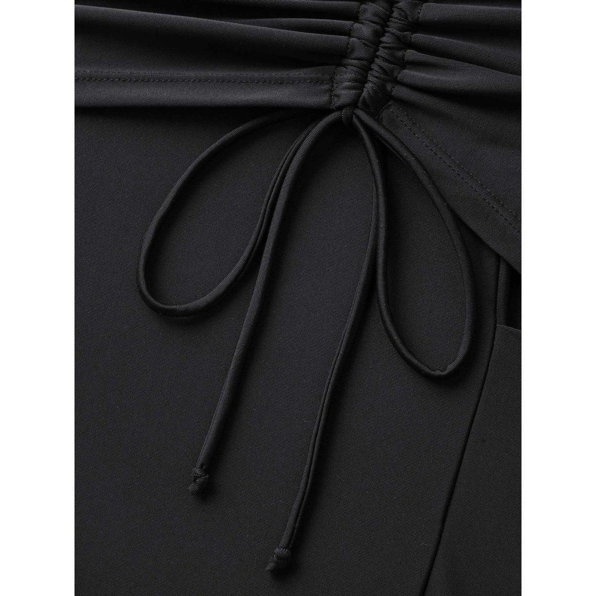 Plus Size High Rise Tiered Drawstring Gathered Swim Bottom Women's Swimwear Black Beach Gathered High stretch Skinny High Rise Side seam pocket Curve Swim Bottoms BloomChic 30/6X Product Image