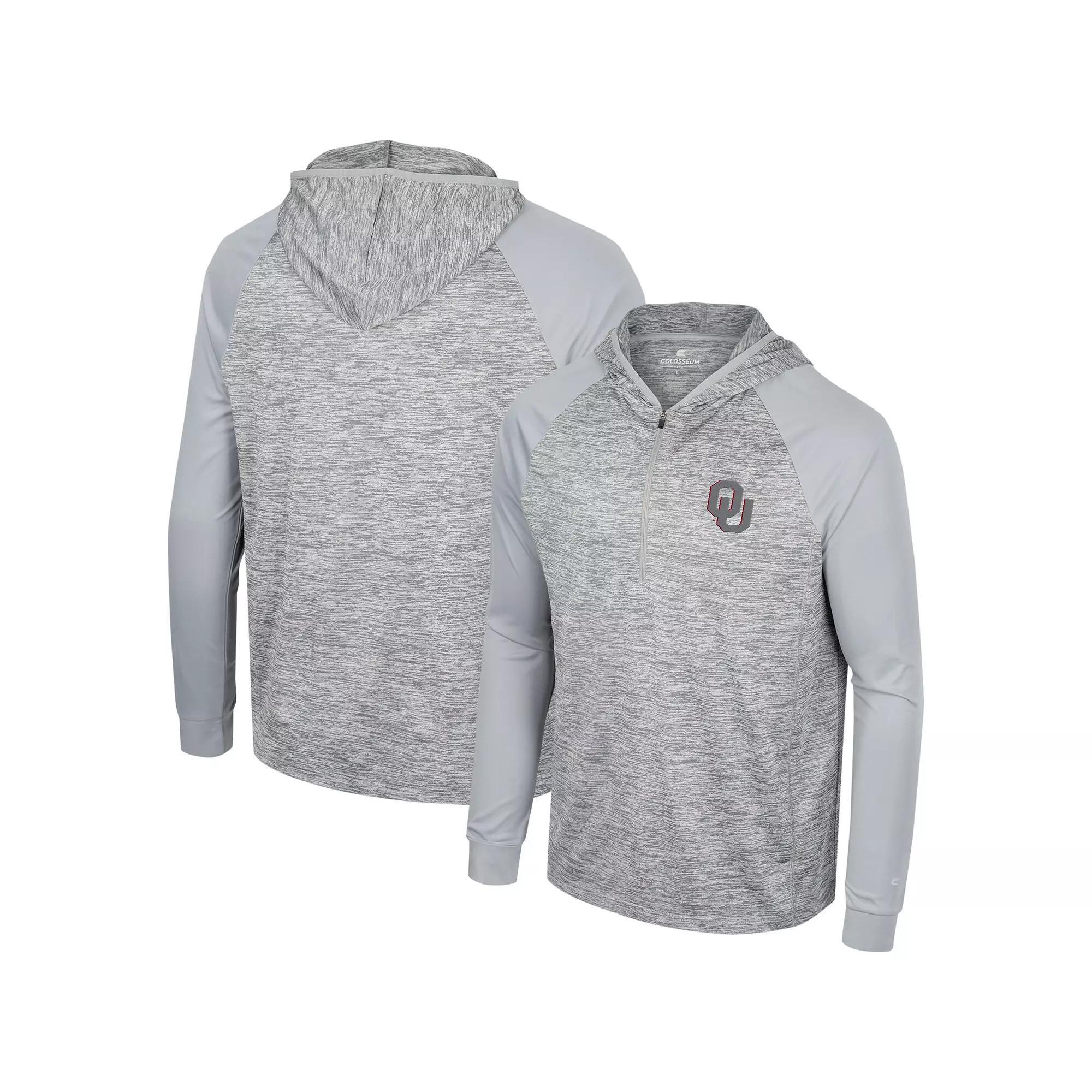 Men's Colosseum Gray Oklahoma Sooners Cybernetic Raglan Quarter-Zip Hooded Top, Size: Medium, Grey Product Image