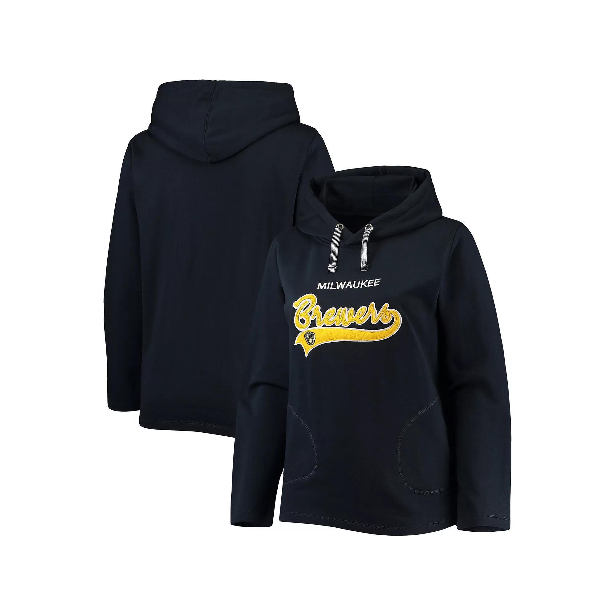 Women's Soft as a Grape Navy Milwaukee Brewers Plus Size Side Split Pullover Hoodie, Size: 3XL, Blue Product Image