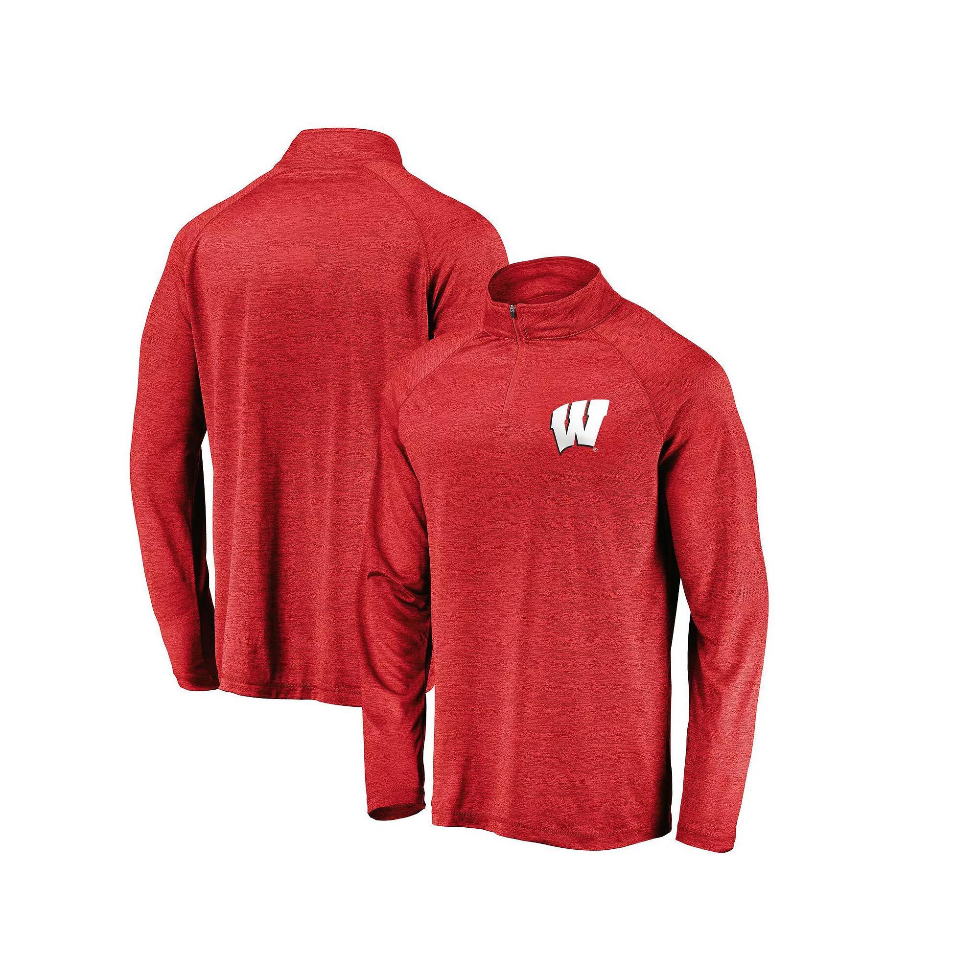 Men's Fanatics Branded Red Wisconsin Badgers Lightweight Striated Raglan Quarter-Zip Top, Size: XL Product Image