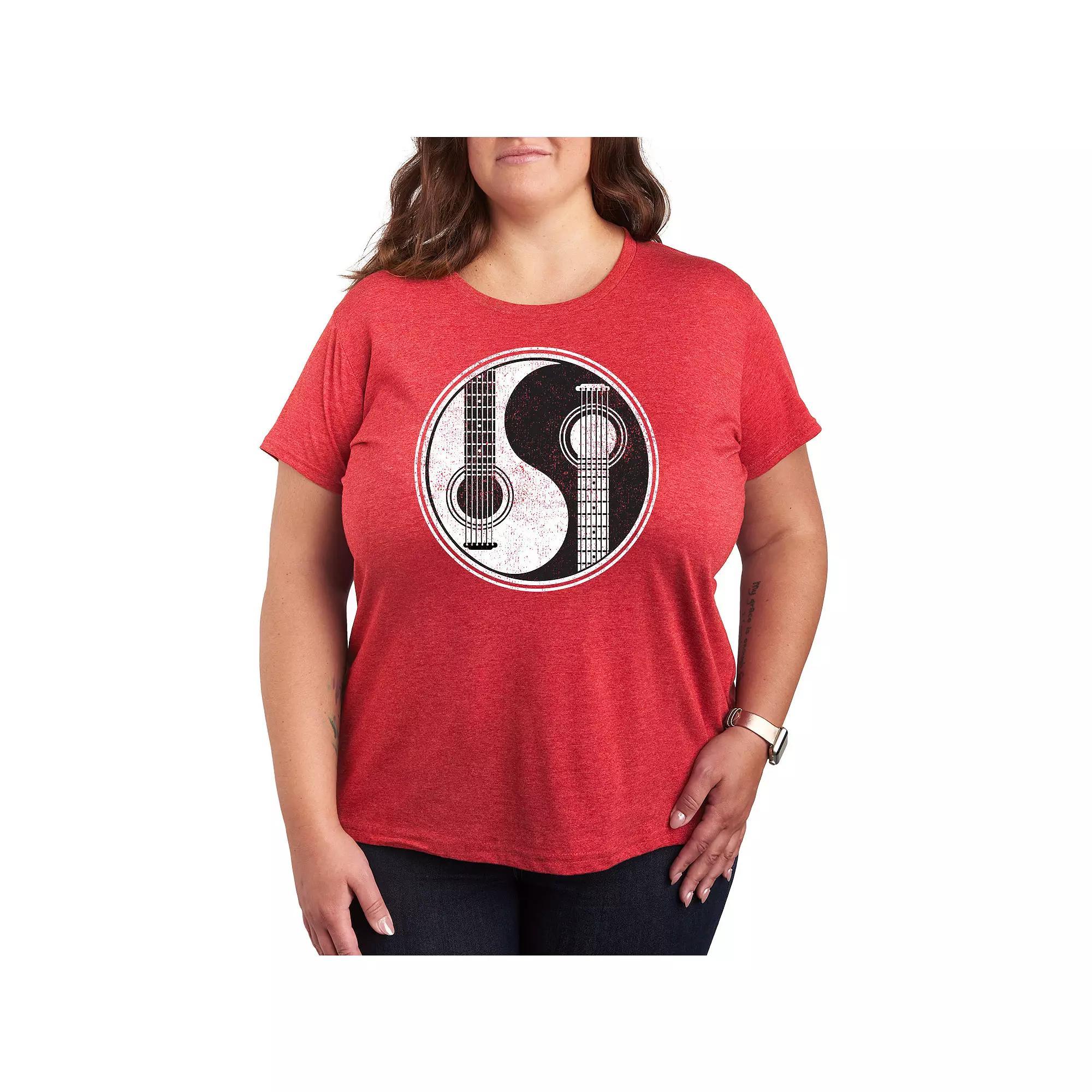 Plus Yin Yang Guitar Graphic Tee, Womens Grey Red Product Image