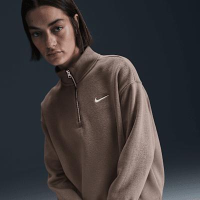 Nike Women's Sportswear Phoenix Fleece Oversized Quarter-Zip Sweatshirt in Grey/Dark Grey Heather Size 2XL Cotton/Polyester/Fleece Product Image