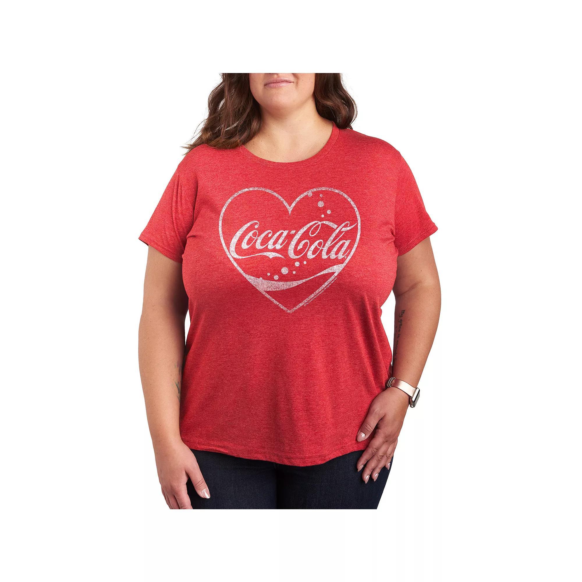 Plus Size Coca-Cola Heart Graphic Tee, Womens Grey Red Product Image