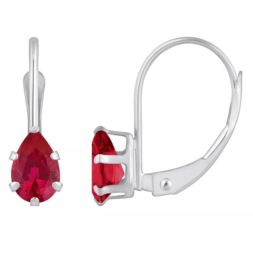 Celebration Gems 10k Gold Pear Shape Lab-Created Ruby Leverback Earrings, Women's, 10k Whgold Product Image