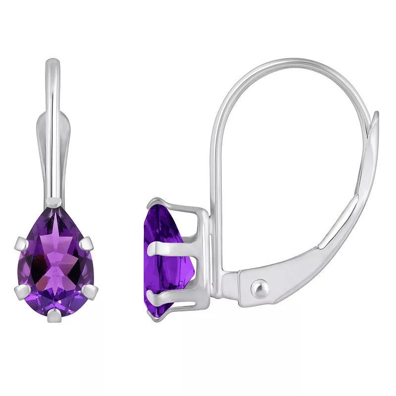 Celebration Gems 10k Gold Pear Shape Amethyst Leverback Earrings, Womens Product Image