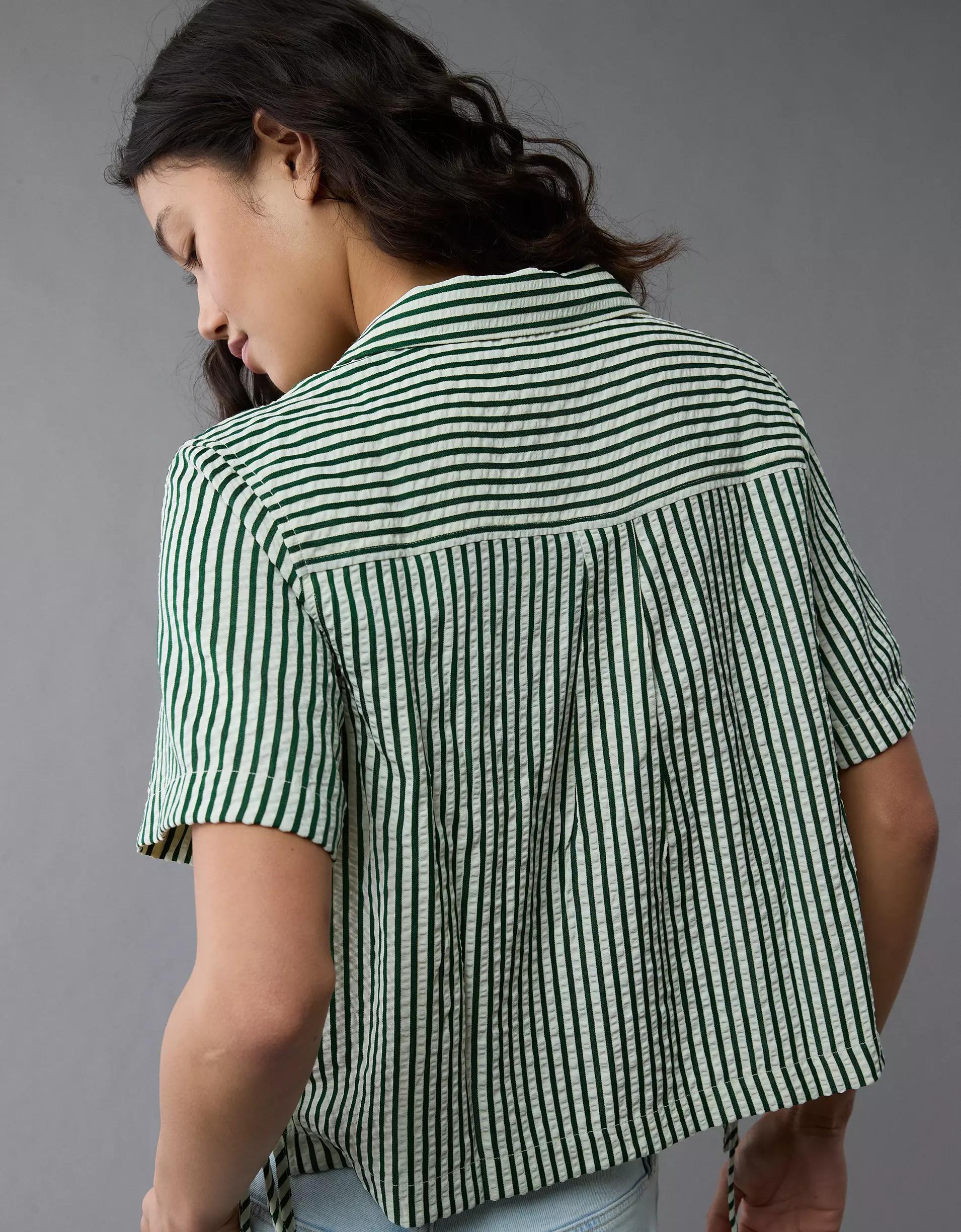 AE Short-Sleeve Tie Side Seersucker Button-Up Shirt Product Image