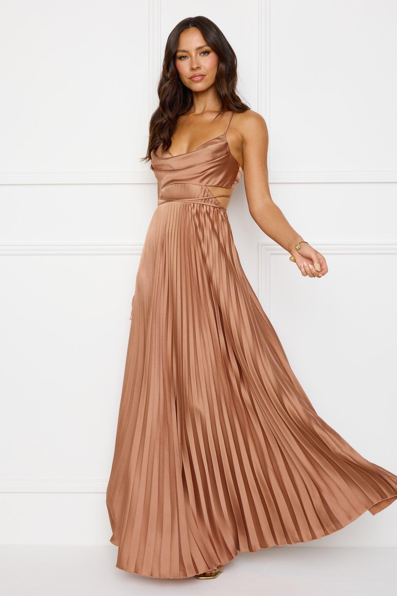 Solara Satin Maxi Dress Brown Product Image