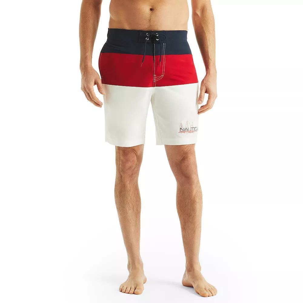 Men's Nautica 8.5" Elastic Waist Boardshorts, Size: XL, Red White Blue Block Product Image