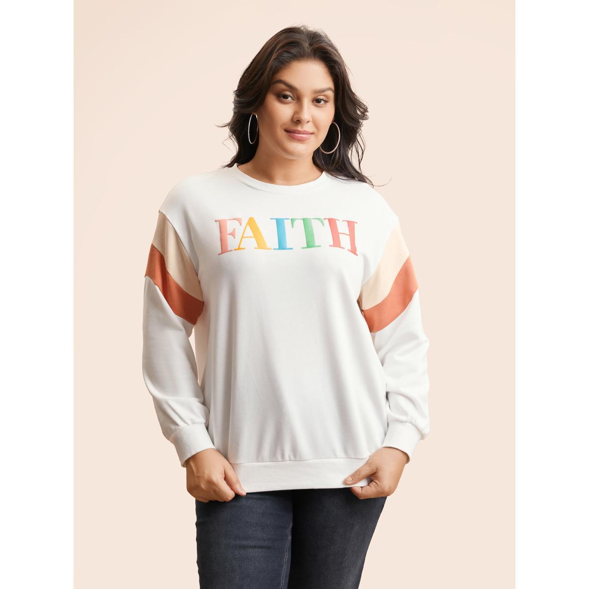 Plus Size Round Neck Positive Slogan Contrast Sweatshirt Women Originalwhite Casual Contrast Round Neck Everyday Sweatshirts BloomChic 10/M Product Image