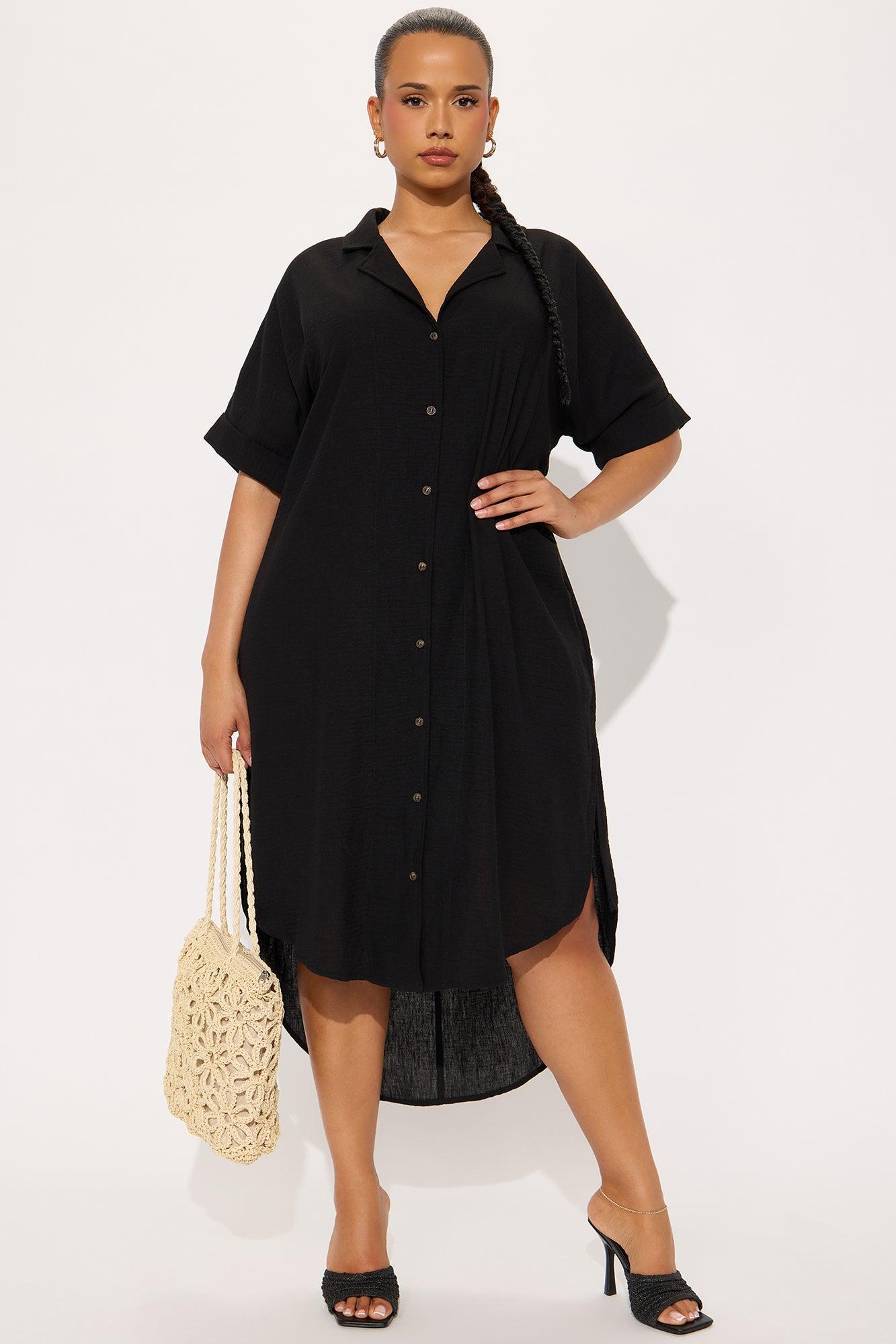 Casual Stroll Gauze Shirt Midi Dress - Black Product Image