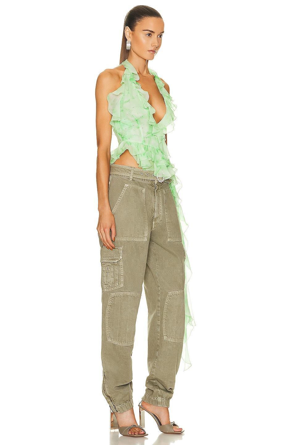 Alessandra Rich Silk Ruffle Top in Green Product Image