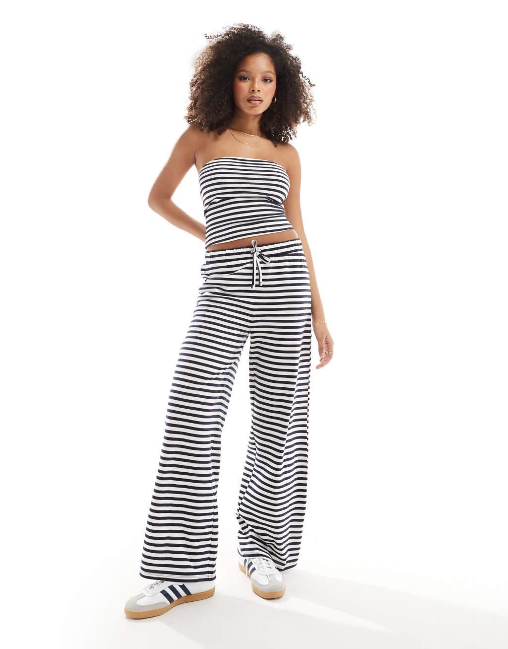 ASOS DESIGN bandeau top in navy and white stripe - part of a set Product Image
