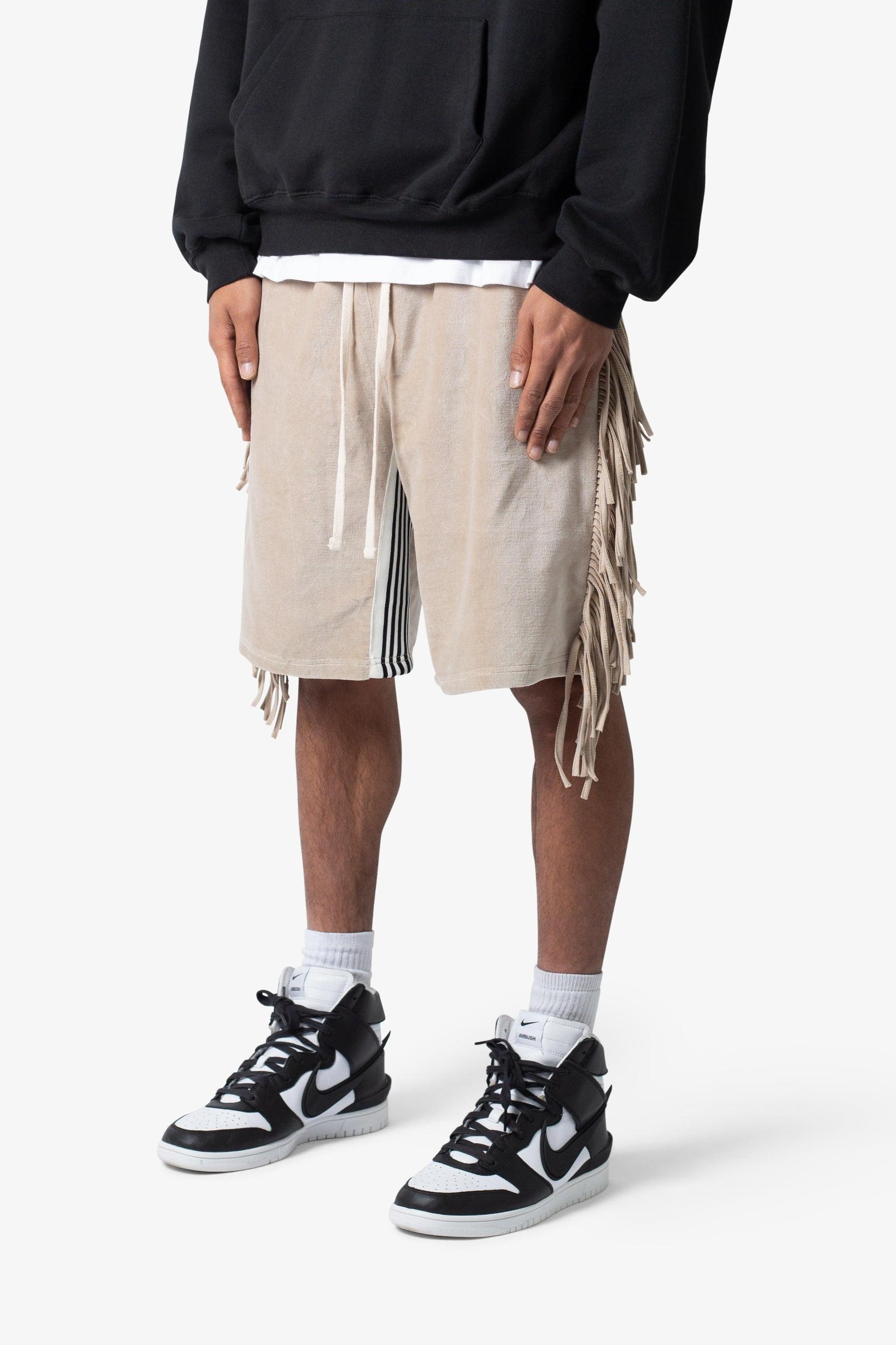 Fringe Velour Sweatshorts - Dust Product Image