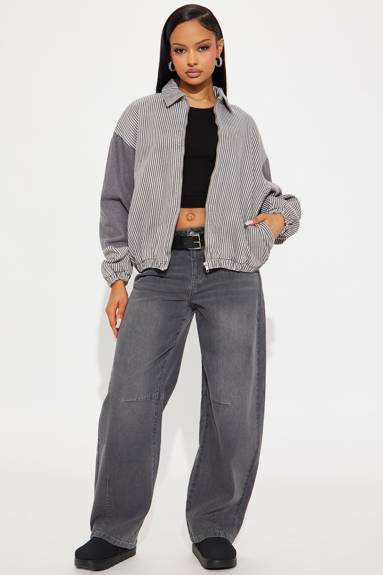 It's A Lifestyle Pinstripe Denim Bomber Jacket - Black/combo Product Image