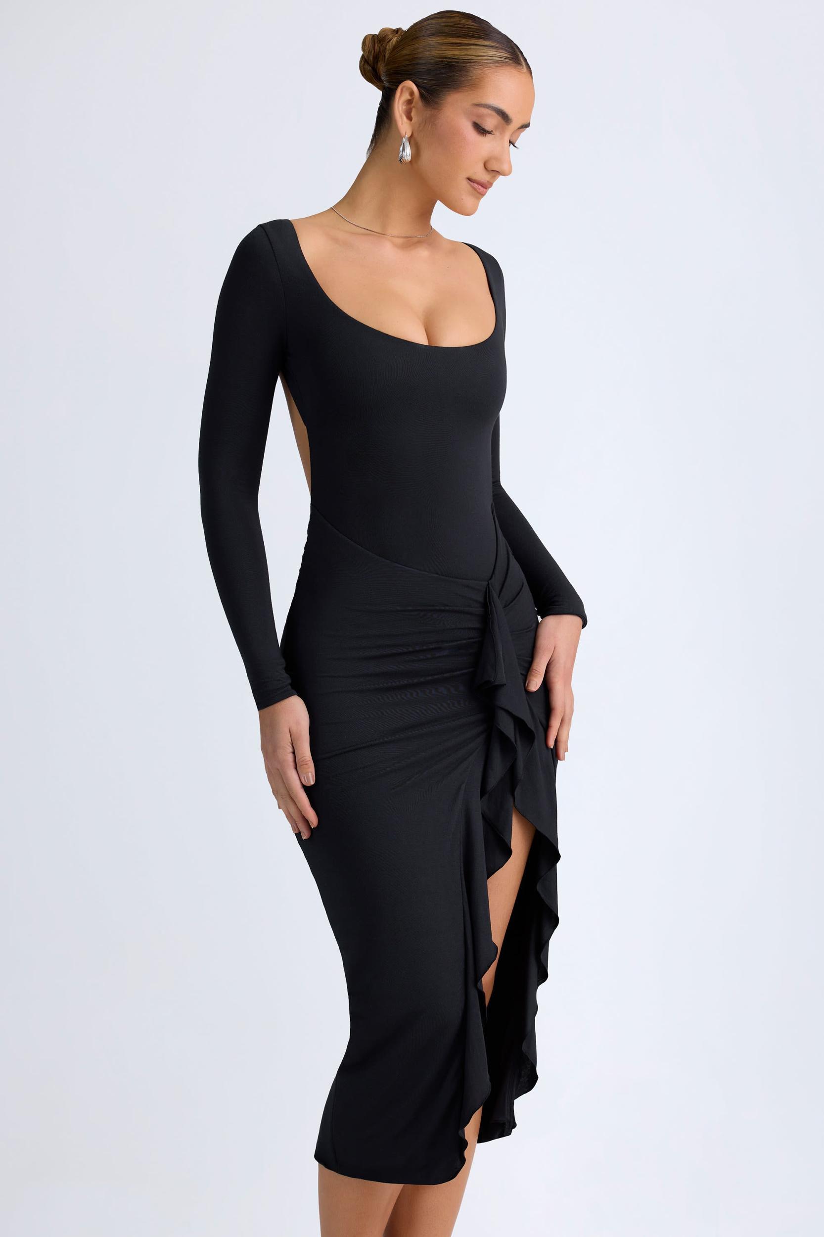 Modal Ruffled Midaxi Dress in Black Product Image