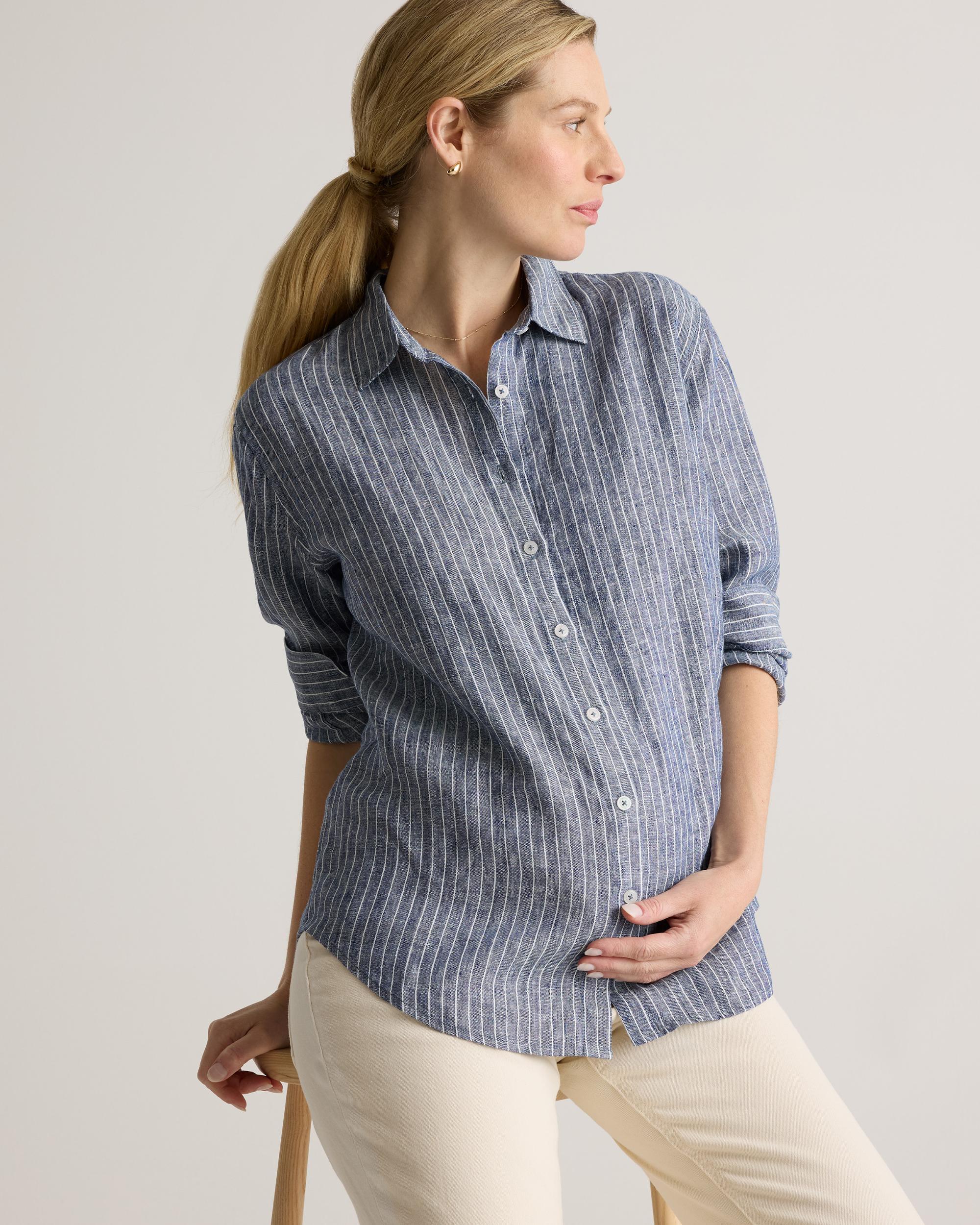 Quince | Women's 100% European Linen Maternity Long Sleeve Shirt Product Image