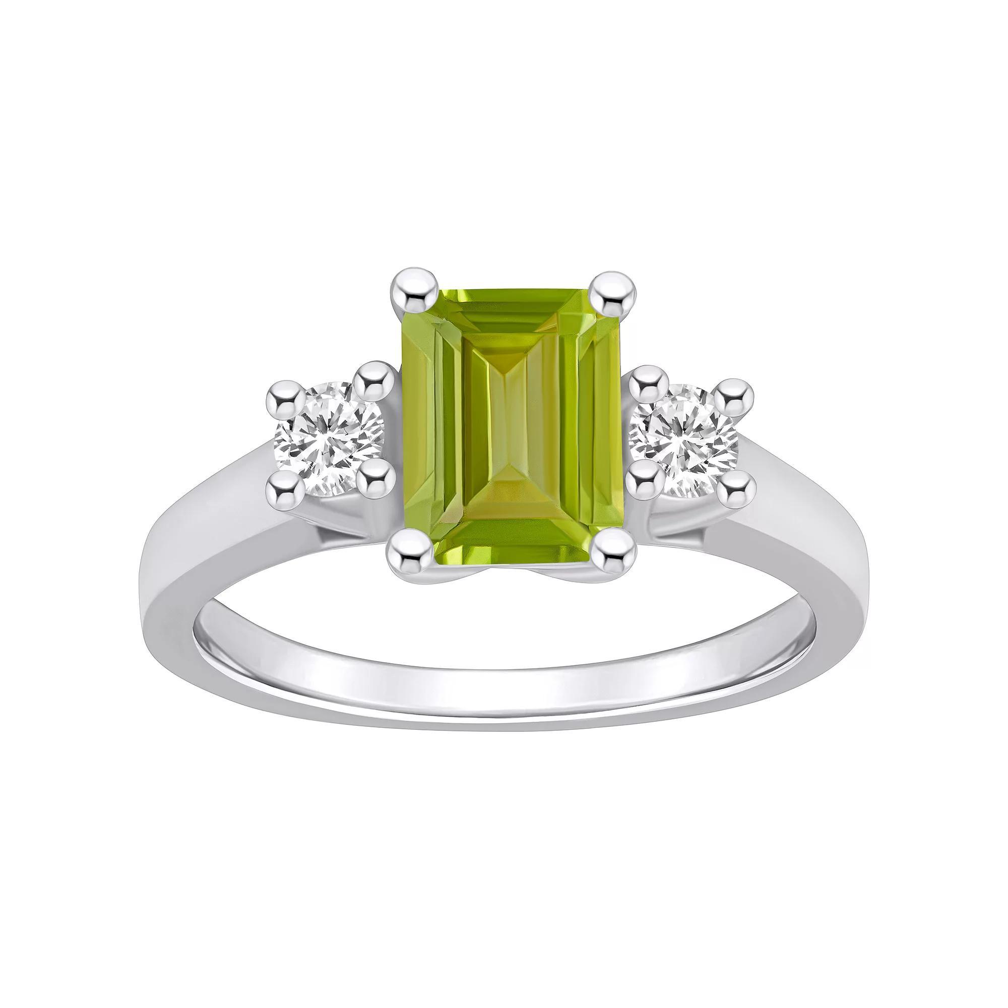 Alyson Layne 14k White Gold Emerald Cut Peridot & 1/4 Carat T.W. Diamond Ring, Women's, Size: 8, Green Product Image