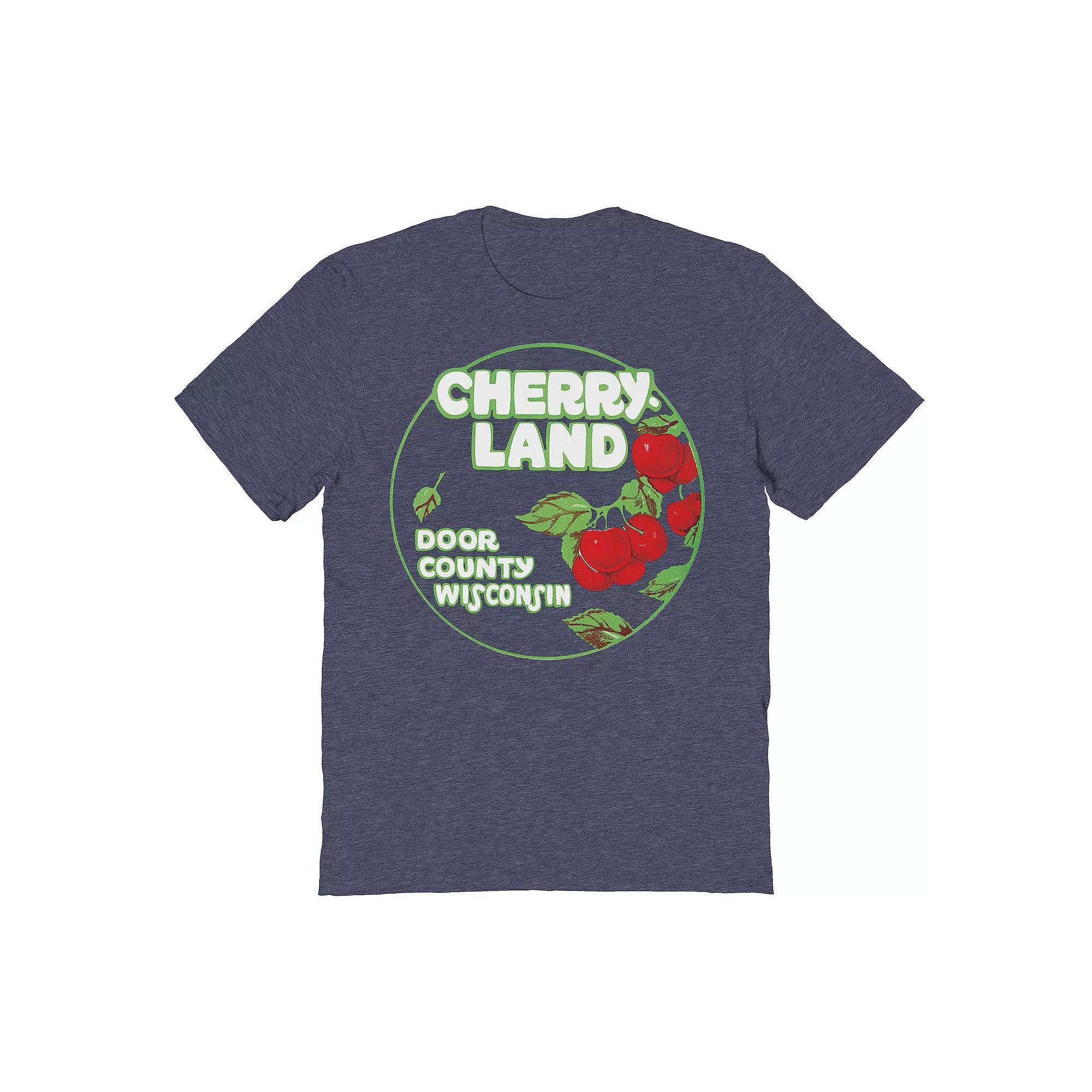 Men's Cherry Land Wisconsin Graphic Tee, Size: Small, Navy Grey Product Image