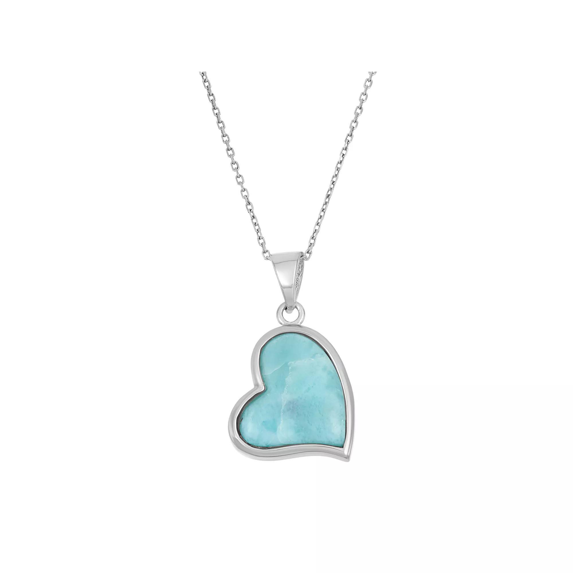 Larimar Sterling Silver Heart Halo Pendant Necklace, Women's, Size: 18", Blue Product Image