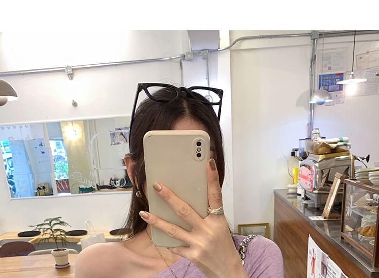 Bell Sleeve Cold Shoulder Plain Slim-Fit Top Product Image