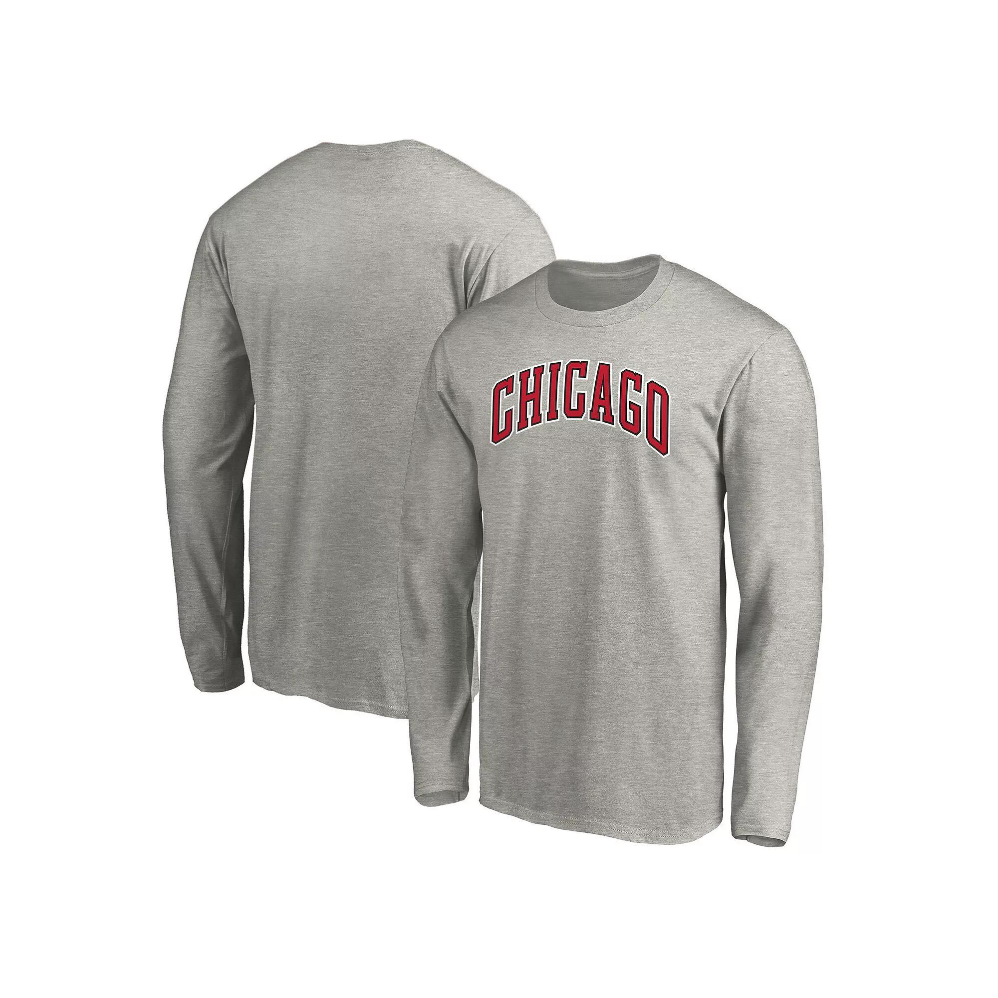 Mens Heathered Gray Chicago Bulls Alternate Team Logo Long Sleeve T-Shirt Product Image