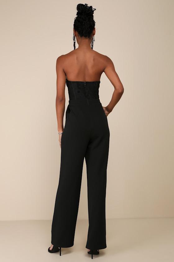 Positively Impressive Black Lace Strapless Bustier Jumpsuit Product Image