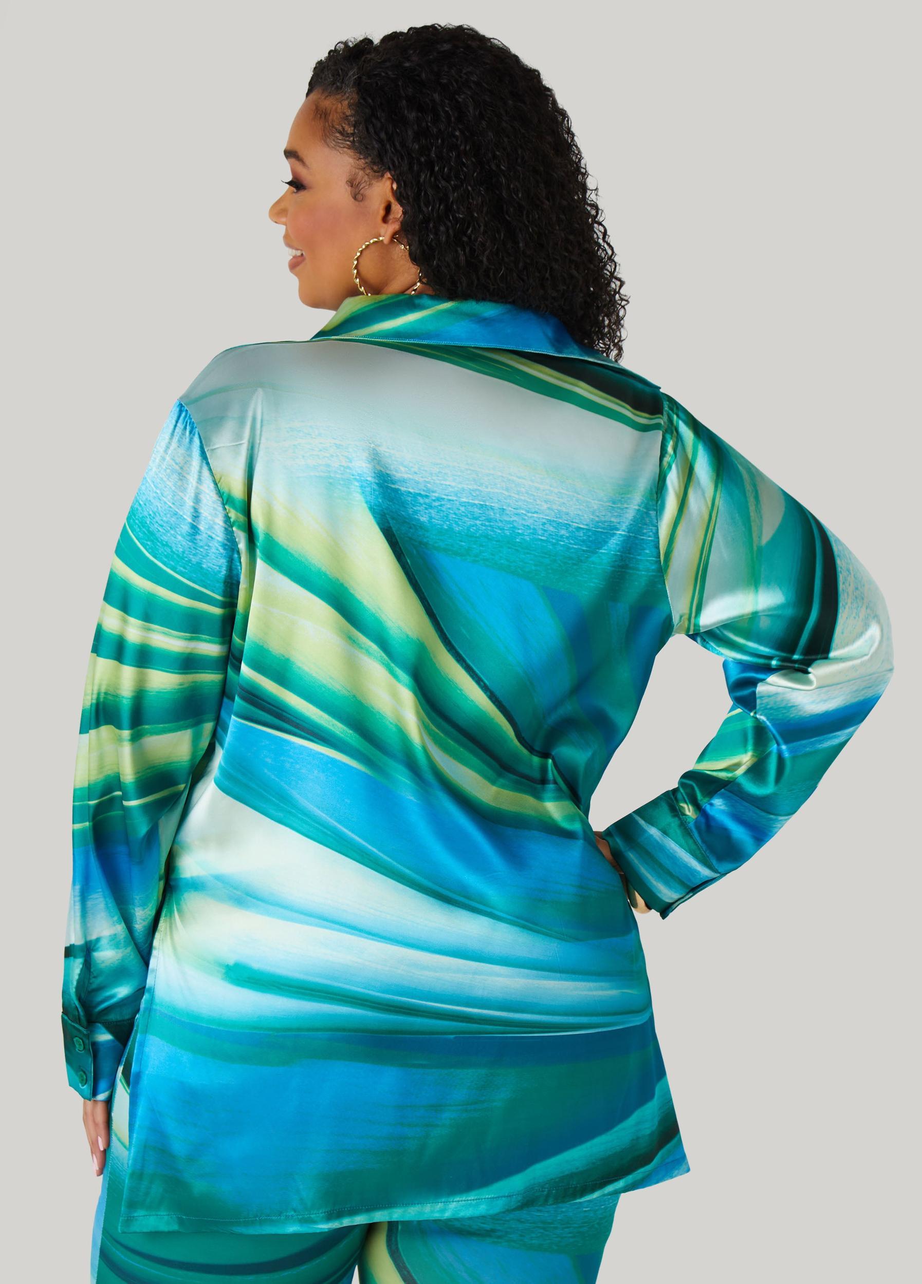 Wave Print Satin Shirt Product Image