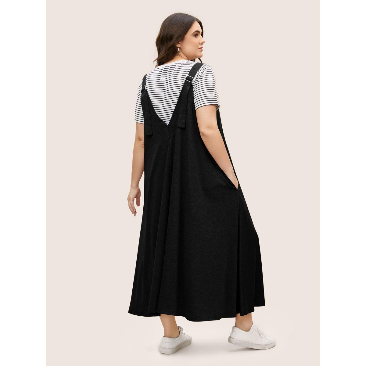 Plus Size Supersoft Essentials Plain Adjustable Straps Dress Black Women Casual Non Sleeveless Curvy BloomChic 18-20/2X Product Image