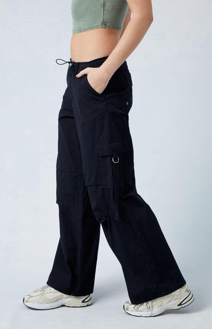 Women's Black Toggle Baggy Cargo Pants Product Image