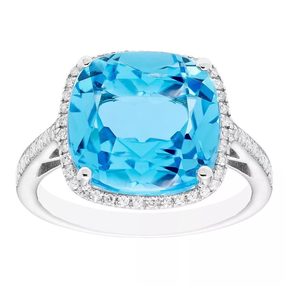 Sterling Silver Swiss Blue Topaz & 1/5 Carat T.W. Diamond Cocktail Ring, Women's, Size: 6 Product Image