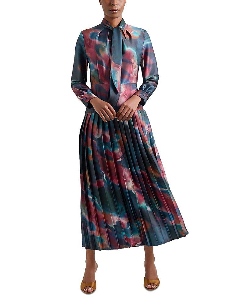 Misook Tie Neck Pleated A Line Maxi Dress Product Image