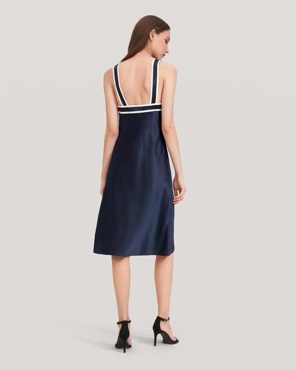 Glossy Camellia Silk Halter-Neck Dress Product Image