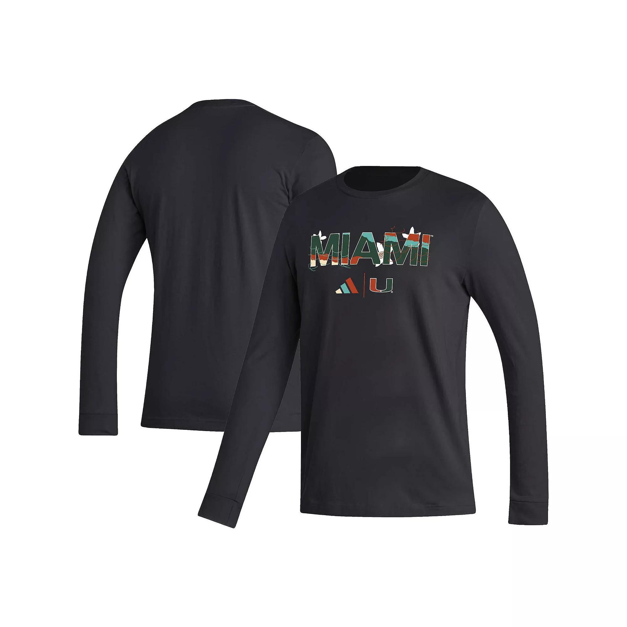 Men's adidas Black Miami Hurricanes Honoring Black Excellence Long Sleeve T-Shirt, Size: Medium Product Image