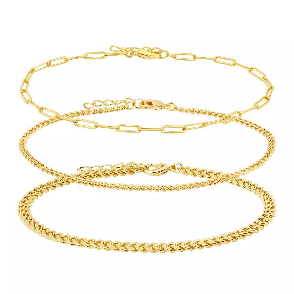 MC Collective Chain Anklet Trio Set, Women's, Size: 9", Gold Tone Product Image