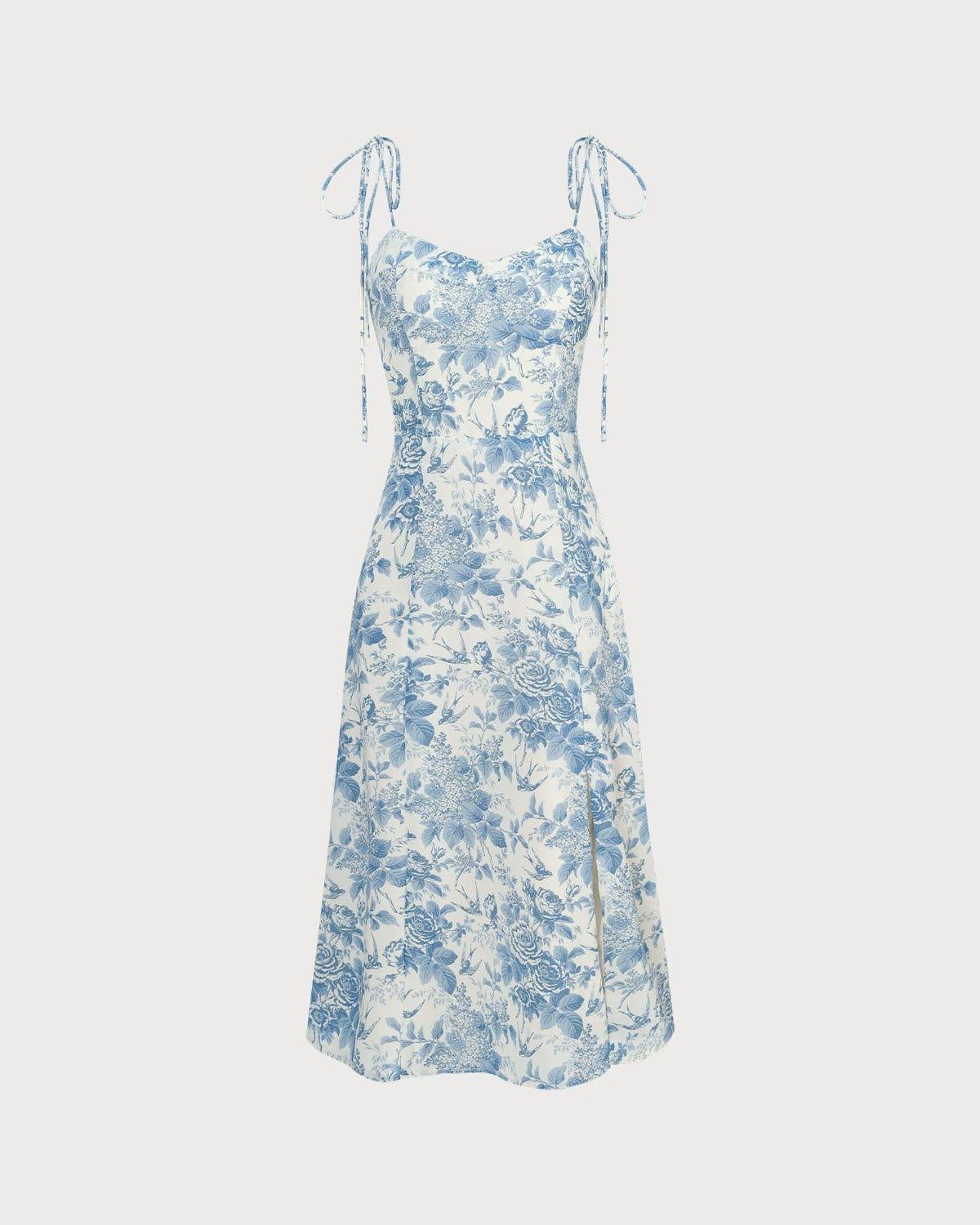 The Blue Sweetheart Neck Shirred Midi Dress Product Image