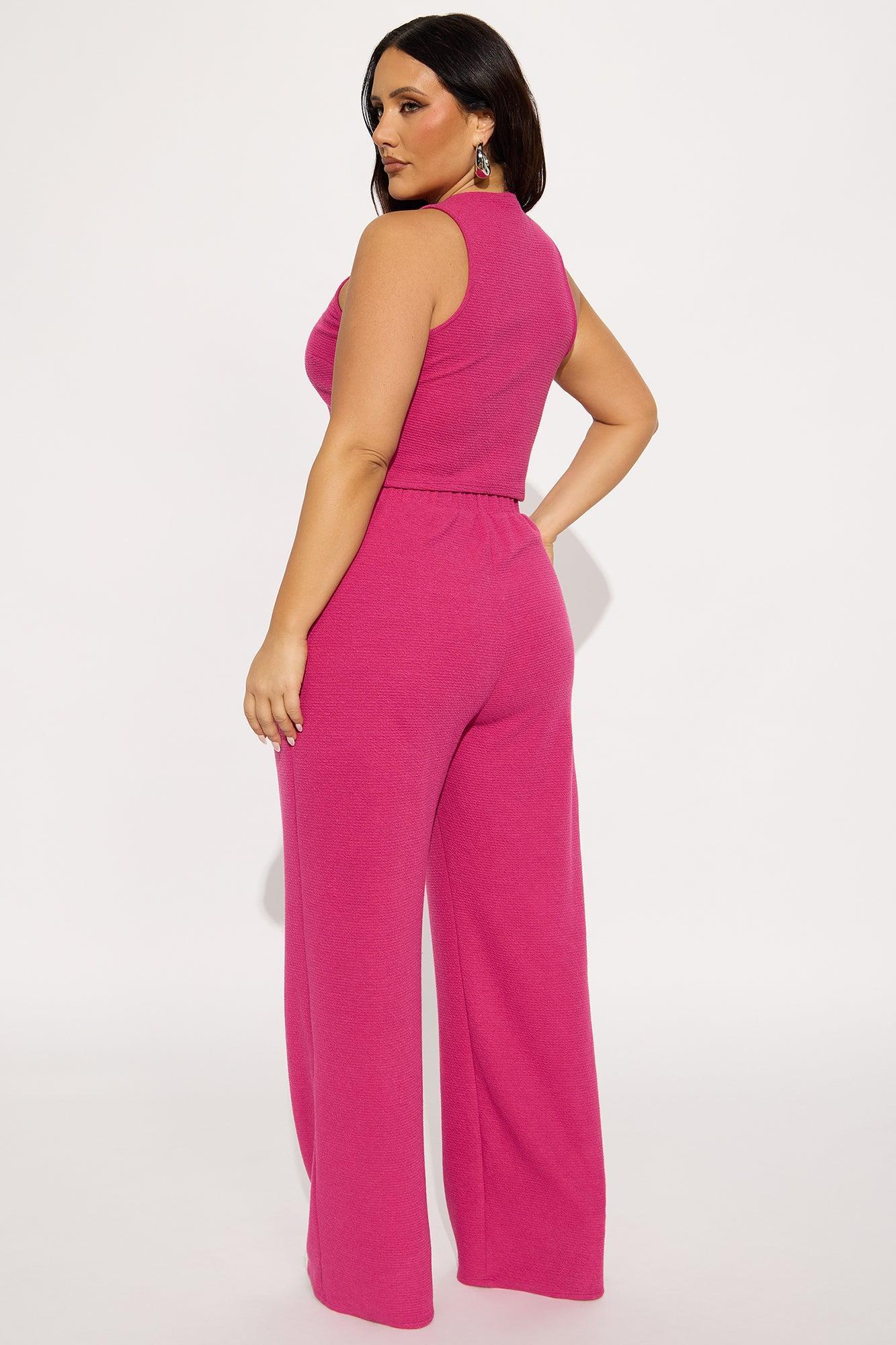 Alana Textured Wide Leg Pant Set - Magenta Product Image